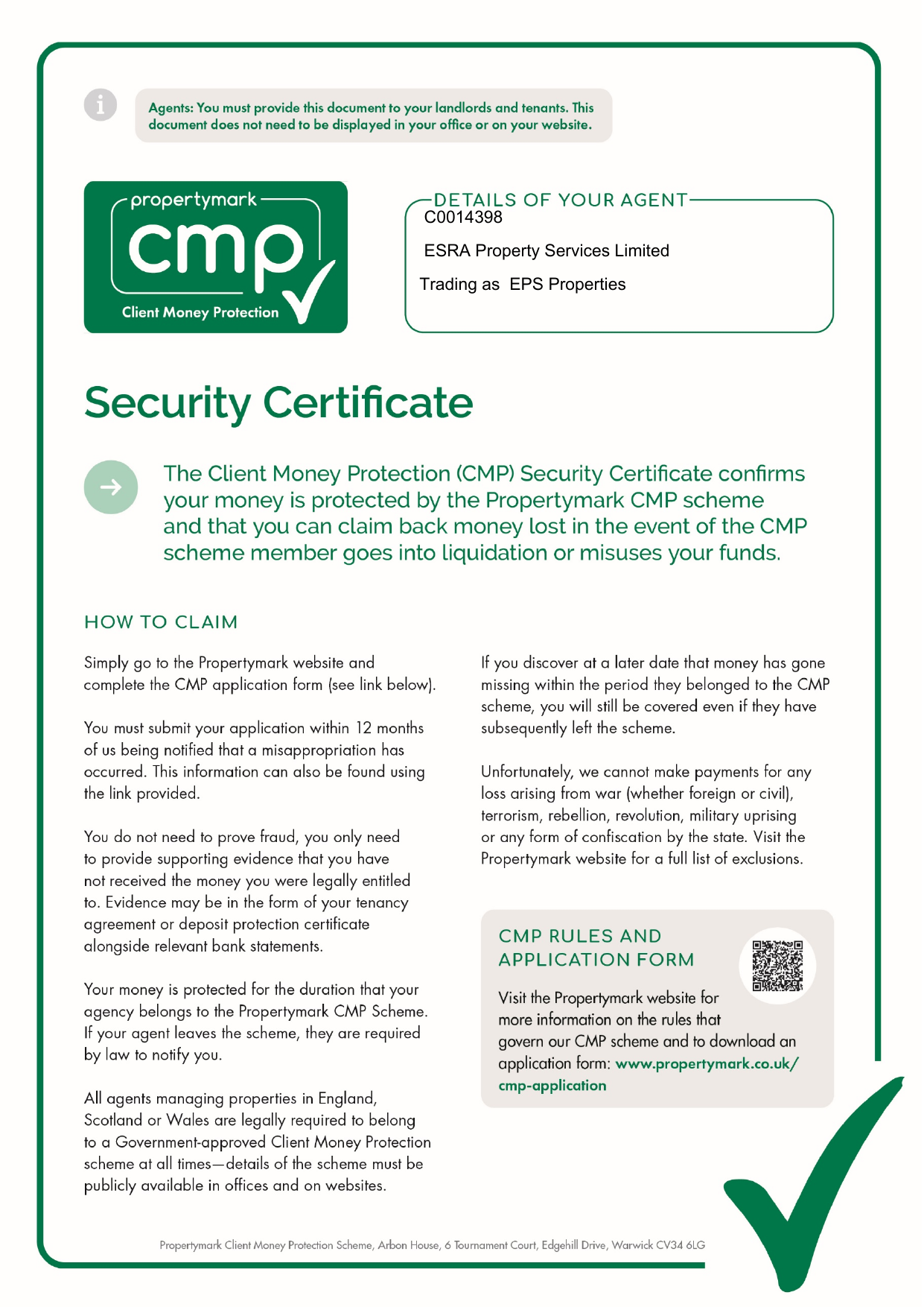 Client Money Protection Security Certificate